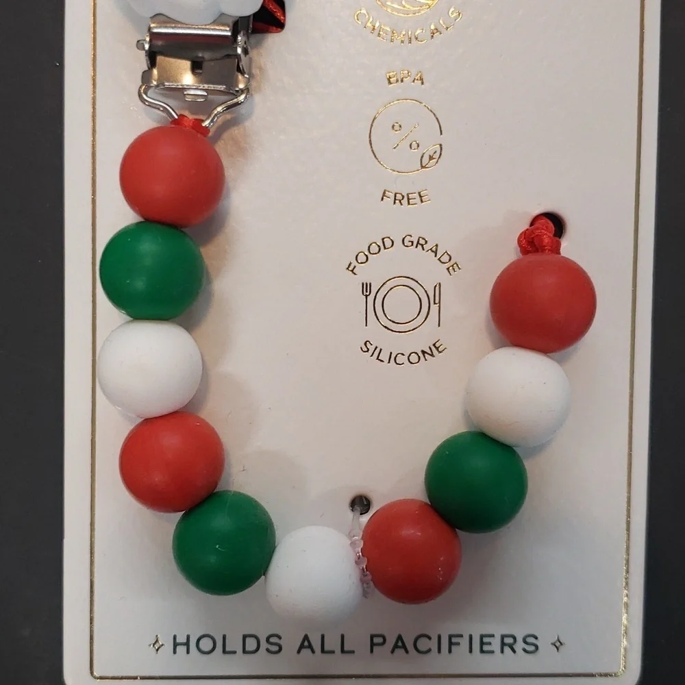 Modern Baby NWT Santa and Christmas  Color Silicone Beads Pacifier Clip
